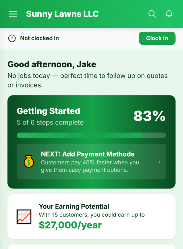 BookedUp field service software dashboard showing revenue and schedule