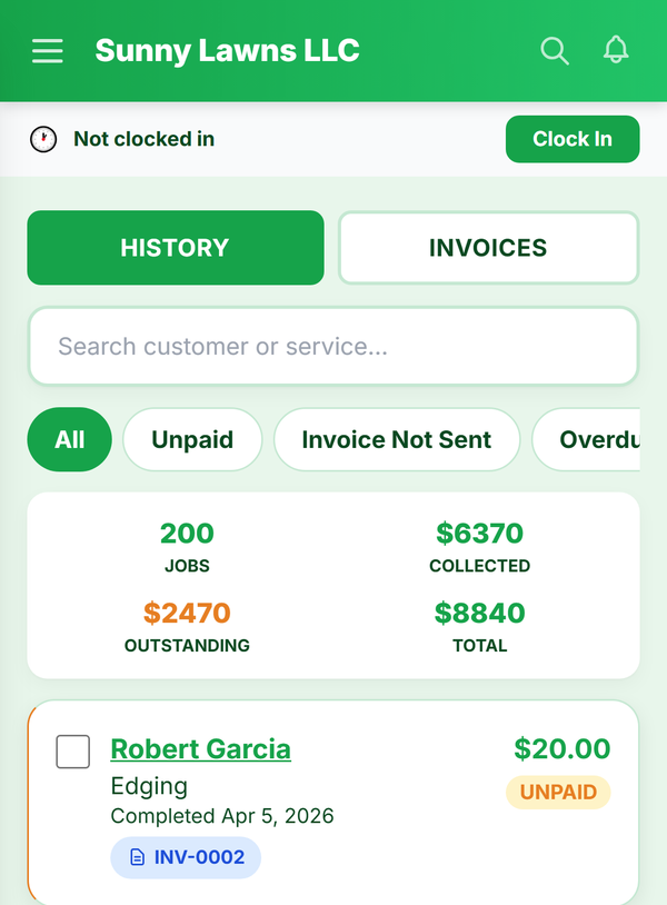 BookedUp invoicing software showing completed jobs and payment status