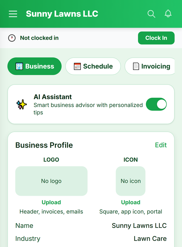 BookedUp field service app settings and business branding